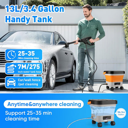 Draadloze hogedrukreiniger – Opvouwbare reiniger – Sproeier – Waterpistool – Terrasreiniger – 13L Tank – 7 Instelbare Drukniveaus tot 660 PSI