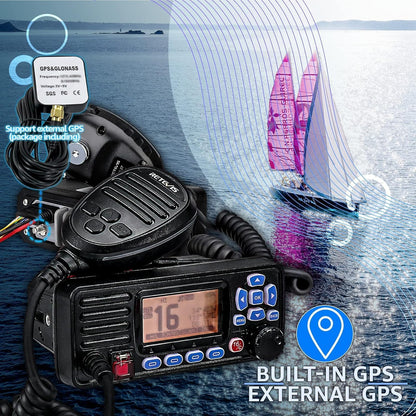 Retevis RA27 Marine Transceiver, IPX7 Waterproof, Class D DSC, GPS, 88 Channels VHF, Dual/Tri-watch, Geschikt voor International, Professional Marine Transceiver (1 stuk, zwart)
