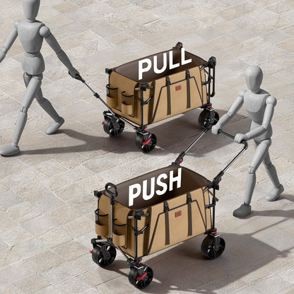 EVER ADVANCED XXL bolderkar, opvouwbaar, 225 l tot 150 kg, met remdak, handwagen, duw- en trekwagen, opvouwbare strandwagen, 20 x 8 cm brede wielen, vouwwagen voor camping, strand, winkelen, dier