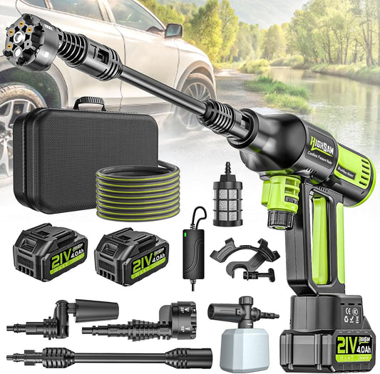 Draadloze Hogedrukreiniger – Accu Hogedrukspuit – Mobiele Drukreiniger – Waterdrukreiniger – Tuinspuit – 120 Bar Maximaal – 2x 4000 mAh Accu’s met 4 Snelheden
