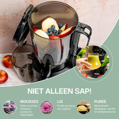 4SWISS Slow Juicer met Grote Opening van 135 mm, Cold Press Juicer Machine 0,5L, Sapcentrifuge met 37 tpm voor het Behoud van Voedingsstoffen, Sapmaker Sap Pers Makkelijk Schoon (WB025)
