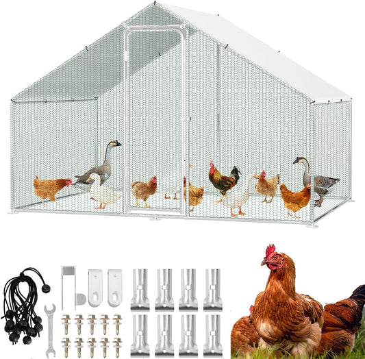 Free Run Chicken Coop 3 x 8 x 2 m Metal Cage for Small Animals with Safety Lock and Waterproof Chicken Spout, Outdoor Run for Chickens, Bird Cage, Plants