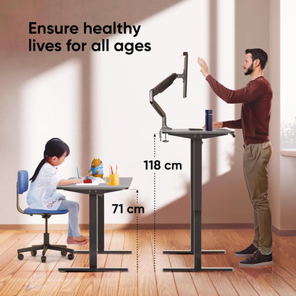 ONKRON Height Adjustable Desk with Blade 140x60cm, Electric Sit-Stand Desk up to 60kg, Electric Adjustable Table with Motor 25mm/s Lifting Speed Black WDT221E-B - QUORE