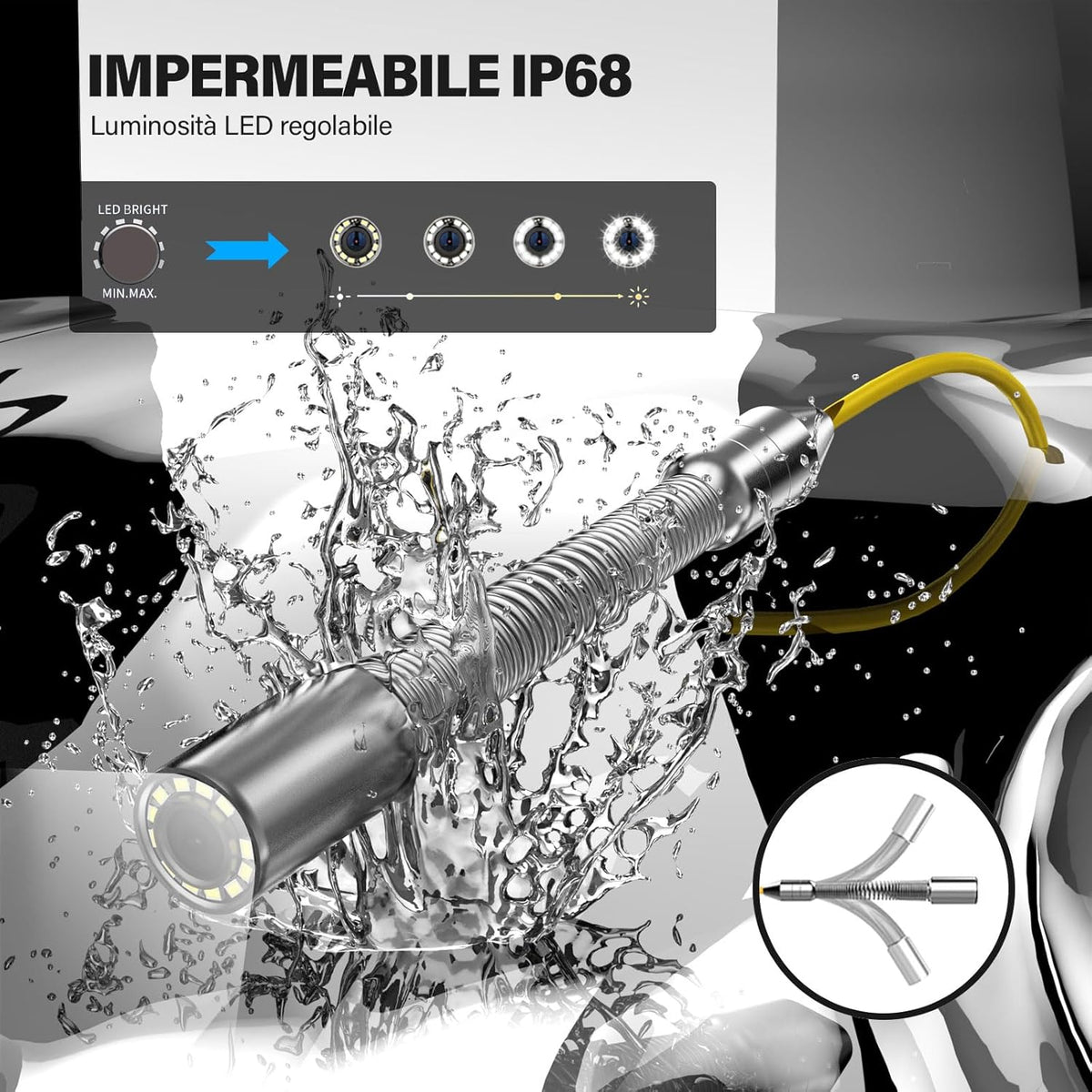 Inspectiecamera met 17,8 cm (7 inch) monitor, 30 m, DVR-opname, IP68 HD 1000TVL, buisleidingssysteem, industrieel endoscoopsysteem met 12 led-kaarten