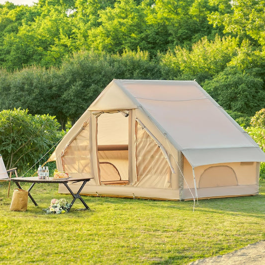Opblaasbare tent, eenvoudige opbouw, campingtent, pop-up outdoortent met handpomp voor 3-5 personen, 300D Oxford, 4-seizoenen, water- en winddicht, met mesh-ramen, voor vrienden, familie, reizen