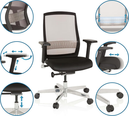 hjh OFFICE FOUNTAINE 657658 bureaustoel zwart draaistoel ergonomisch met zelfherstellende netrug