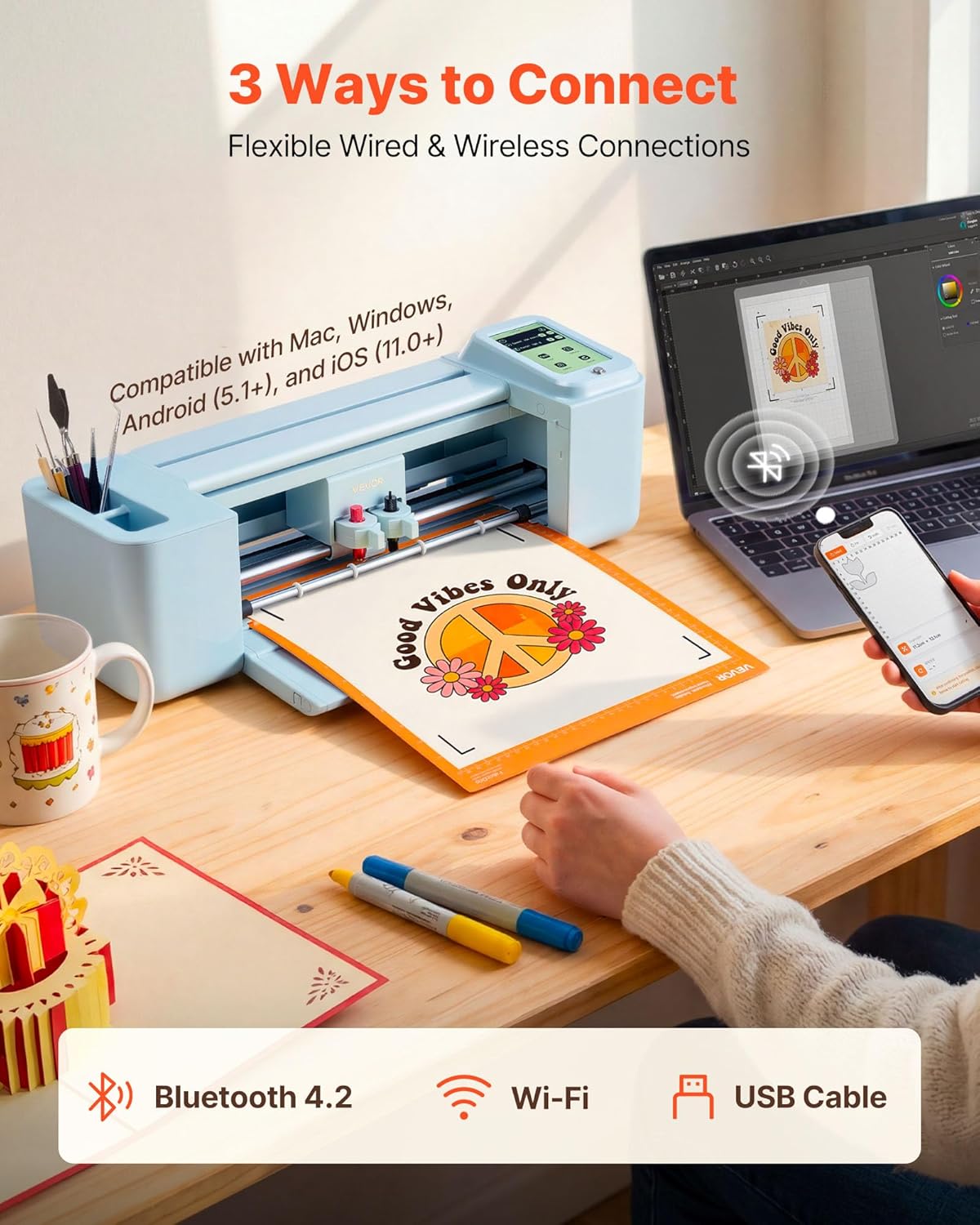 VEVOR Vinylsnijplotter, 305 mm, met gereedschapsset, touchscreen-bediening, multifunctionele snijmachine, compatibel met iOS, Android, Mac, Windows, voor het knutselen van kaarten, papier