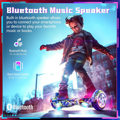 Elektrisch zelfbalancerend hoverboard met banden van 6,5 inch, dual motor, bluetooth flash wiel met ledlicht, zelfbalancerend wiel, elektrische scooter