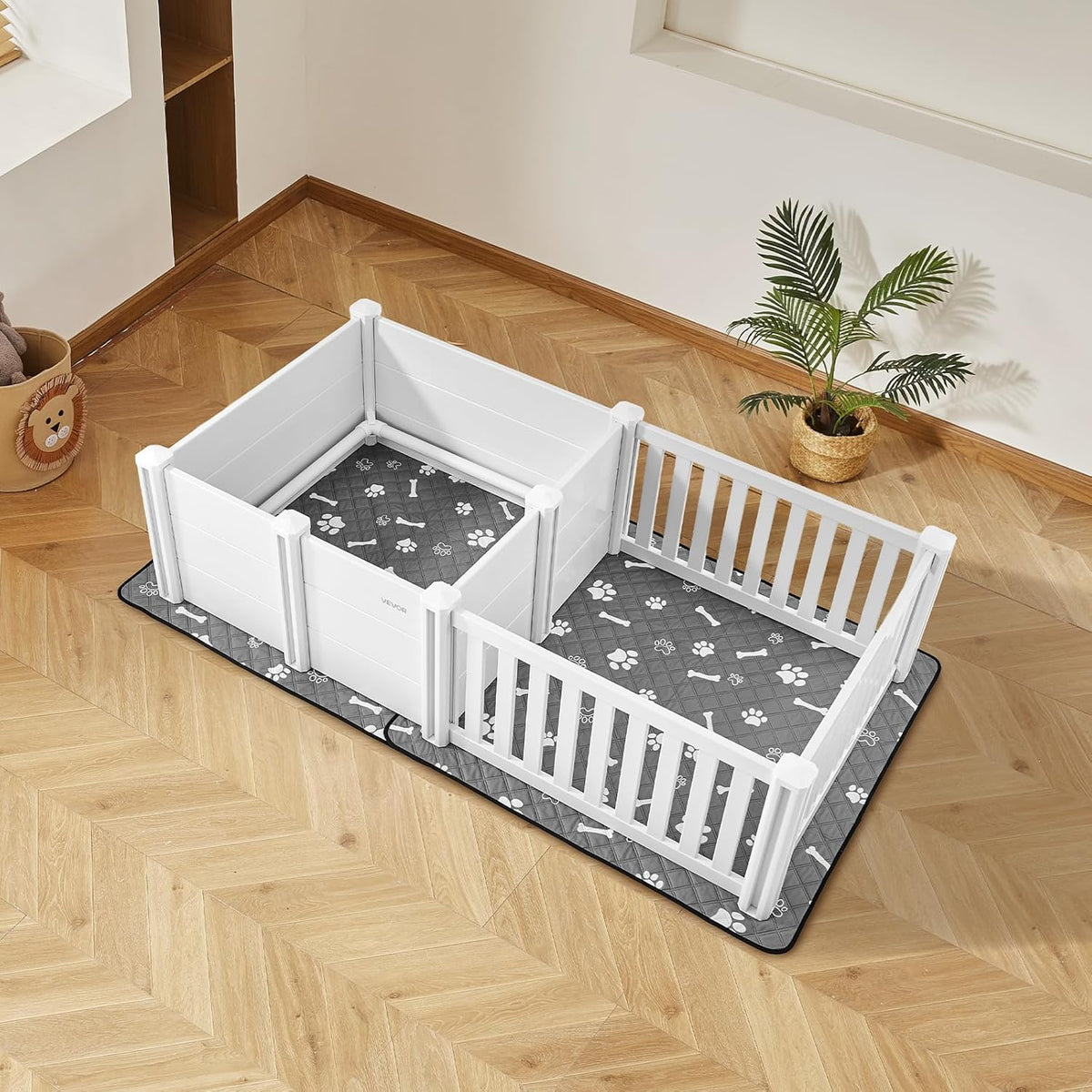 VEVOR Hondenwippelbox, 185,4 x 96,5 x 50 cm, plastic hondenpoepenpen met verstelbare hoogtedeur, puppybox met waterdichte plasmat, gemakkelijk schoon te maken, duurzame geboortekit voor huisdieren