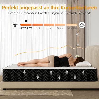PurrJoys Izer Matras, 120 x 200 cm, hoogte 25 cm, pocketvering H3 en H4, 7 zones, ademend, Oeko-Tex-gecertificeerd, voor zijslapers en rugslapers, 100 nachten proefslapen
