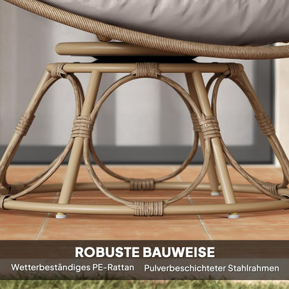 Outsunny Papasansessel Rattan 360° drehbar Korbsessel mit Sitzkissen Durchmesser 120cm runder Outdoor Rattansessel Drehsessel Loungesessel Liegesessel für Wohnzimmer Garten Balcony Hellgrau
