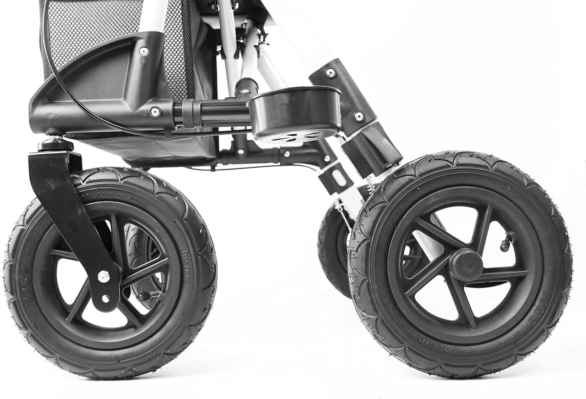 KMINA PRO - Outdoor Rollator Met Luchtbanden, Groot Wiel, Opvouwbaar Voor Senioren, Aluminium Frame Voor Buitengebruik, Met Zitje en Mandje