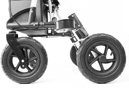 KMINA PRO - Outdoor Rollator Met Luchtbanden, Groot Wiel, Opvouwbaar Voor Senioren, Aluminium Frame Voor Buitengebruik, Met Zitje en Mandje