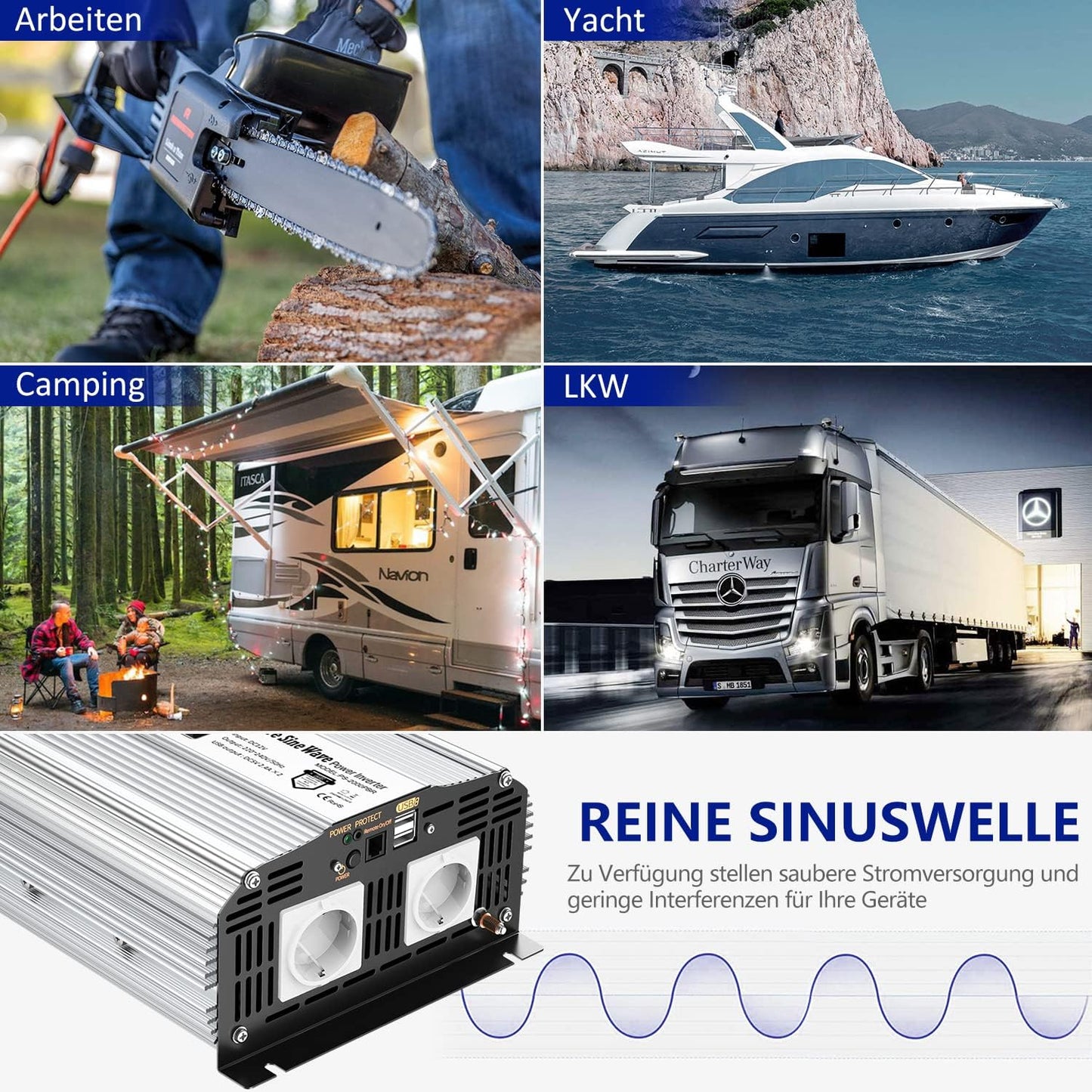 GIANDEL 2000 W zuivere sinus omvormer, DC 12 V naar AC 230 V, spanningsomvormer compatibel met LiFePO4-batterij, Power Inverter met 2 x 2,4 A USB en afstandsbediening en LCD-display voor
