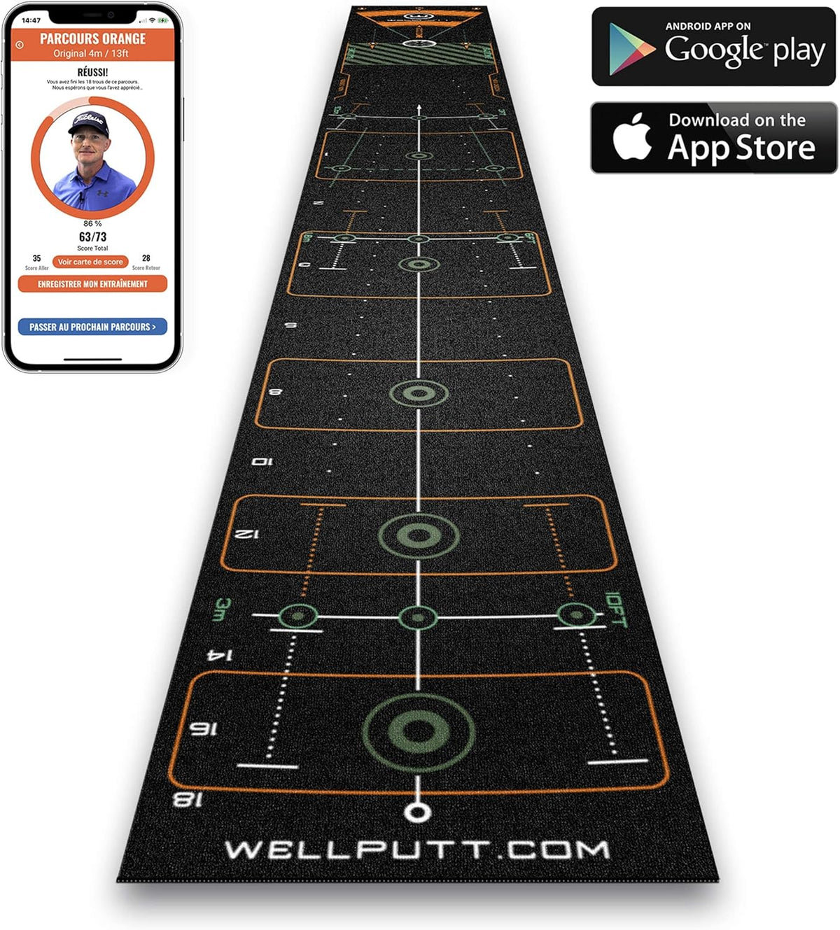 WELLPUTT - Golf Puttingmat - 4m Zwarte