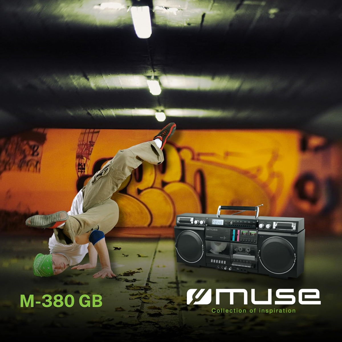 MUSE Bluetooth Retro Boombox met radio, CD, cassetterecorder, 80 W uitgangsvermogen, USB, aux, Micro SD-kaartsleuf