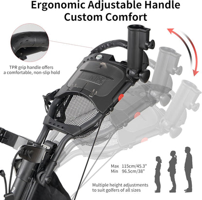 Caddytek CaddyLite One Swivel versie 8 golftrolley, 3-wielen, 360° zwenkbaar voorwiel, inklapbaar met één klik, lichtgewicht, verstelbare duwbeugel
