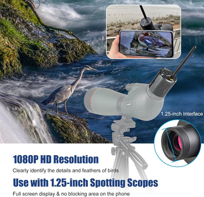 Draadloze Oculaircamera – Spotting Scope Camera – Telescoopcamera – Digiscoping Camera – Elektronische Oculaircamera – 1,25 Inch Aansluiting – 1080P HD-Beelden