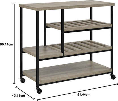 Ameriwood Home Elmwood Multi-Purpose Rollwagen, Distressed Grey Oak, serveerwagen, 43,1 x 91,4 x 86,1 cm