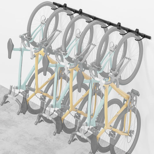 Fietsenrek - Fietsstandaard - Fietshouder - Fietshaak - voor 6 Fietsen  - Verstelbare Haken - Organisatieoplossing - voor Thuis - Garage - 160 x 18 x 10.5 cm -  Zwart