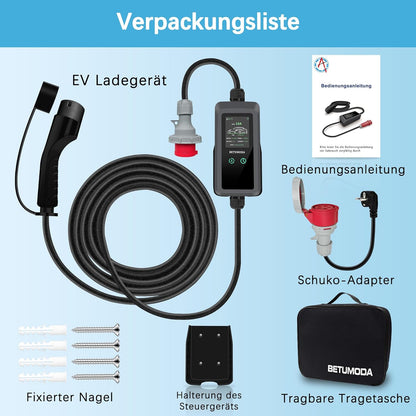 Mobile Wallbox 11 kW type 2 oplaadkabel met instelbaar laadvermogen [6,9 m | 3-fasen | 8-16A IP67], CEE 16A, EV oplader voor model Y/3 ID.3/4/5 MG4 EX30 e-up
