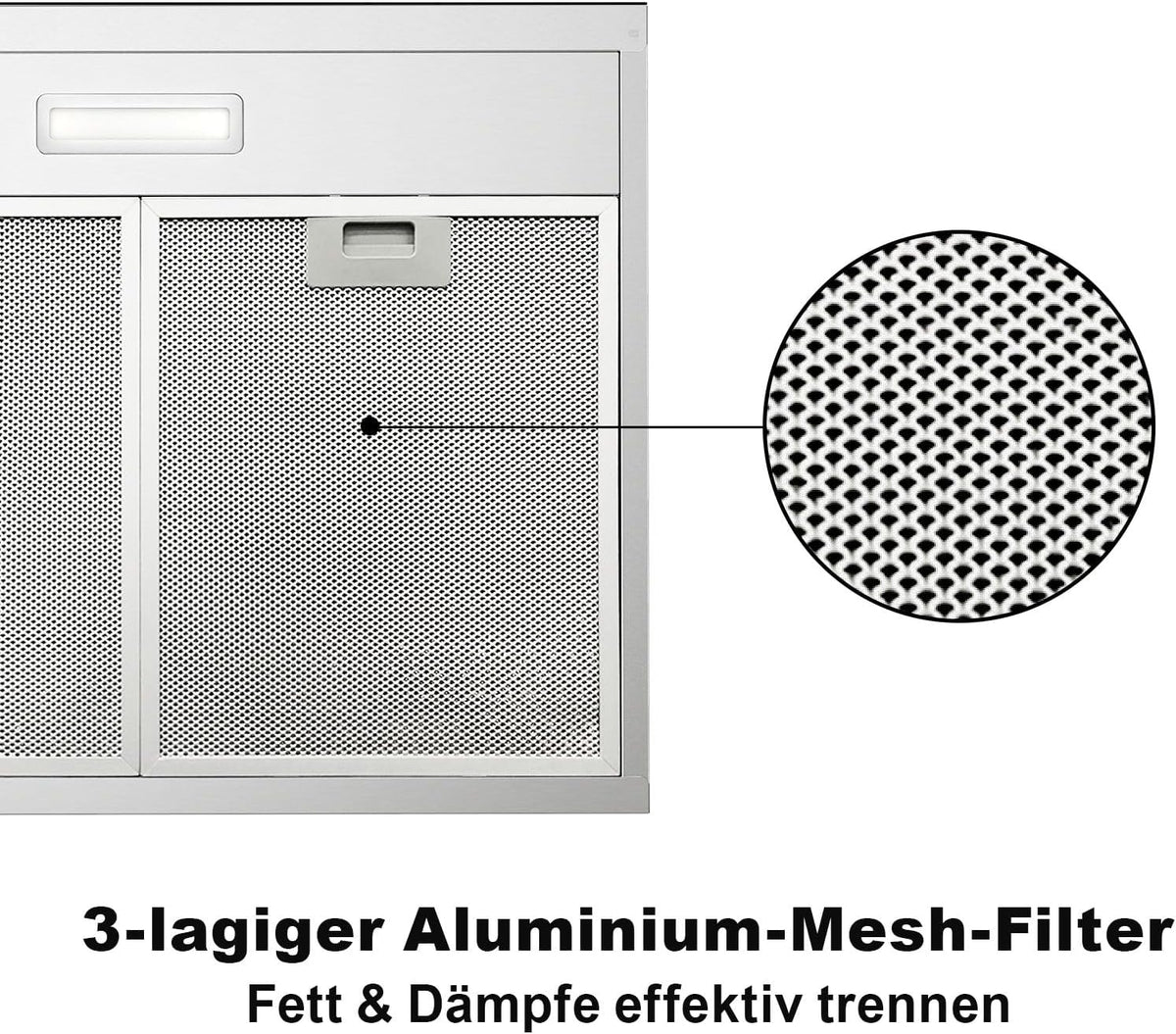TopStrong afzuigkap 60 cm, onderbouw afzuigkap 60 cm, recirculatie/afvoer, afzuigkap met CF-K actieve koolfilter, 201 m³/h luchtstroom, roestvrijstalen afzuigkap, 3 standen Soft Touch bediening
