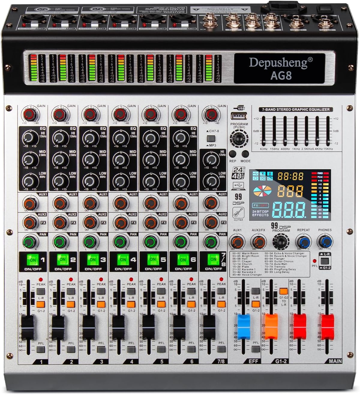 DJ-mixer – Mengpaneel – Mengtafel – Audio Mixer – Soundmixer – 8-Kanaals – USB & Bluetooth – 48V Fantoomvoeding