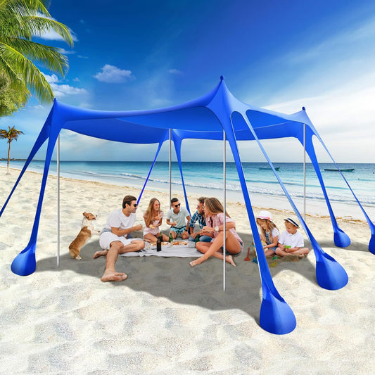 Rhino Valley Strandtent, 6-8 personen met UV-50+ zonwering, draagbare strandschaduw, grote familietent voor kamperen, vissen, picknick, tuin, 35 x 25 cm, indigo
