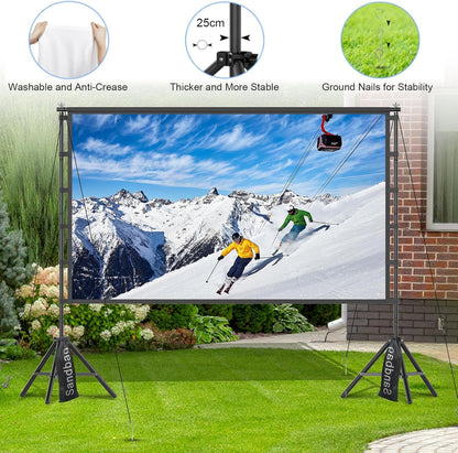 TOWOND 120 inch projectorscherm met standaard, opvouwbaar draagbaar 16:9 HD buitenprojectiescherm voor thuisbioscoop en tuin, projectie voor en achter, wasbaar, kreukvrij polyester met draagtas