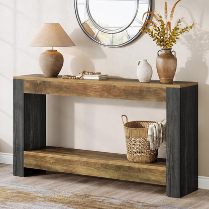 Tribesigns Console Table 160 cm Long for Entrance, Bench Behind the Sofa for Living Room, Hallway, Entrance, Foyer Rustic, Brown and Black