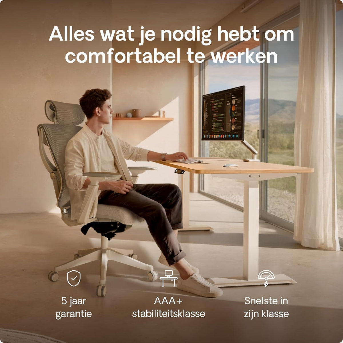 Height adjustable desk (120 x 60 cm), sitting and standing desk with charging sockets, desk height adjustable, electric touch screen and steel feet, desk height adjustable from Desktronic - QUORE