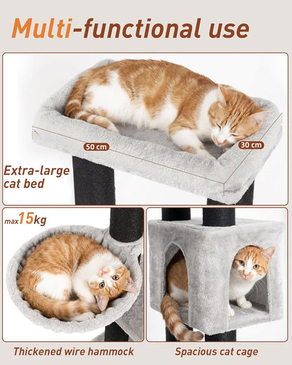 Krabpaal groot, 164 cm krabpaal voor grote katten, stabiel met 11 cm D-stammen, 2 hangmatten, 2 pluche platforms, 2 holletjes, meerlaagse kattenboom voor grote katten zoals Maine-Coon-kat