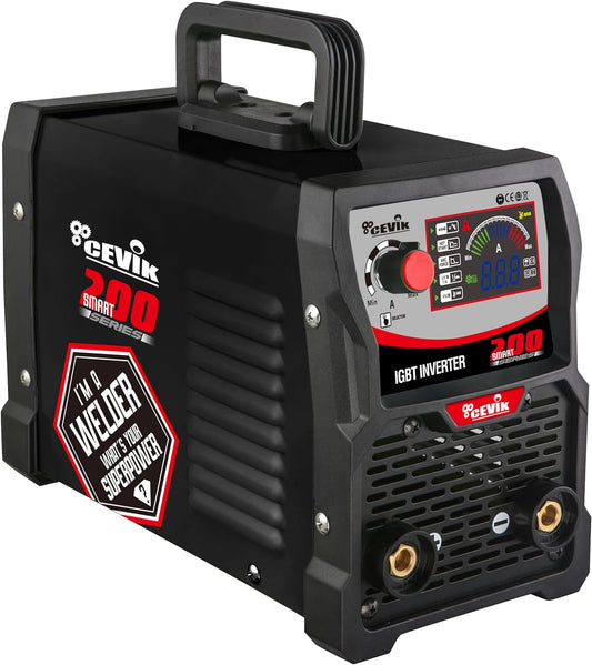 CEVIK PRO CE-SMART200 - Inverter MMA lasapparaat met masker en elektrodehouder – 200 A 40% 230 V – elektroden tot 5 mm – led-display – OK generator – draagbaar Pro