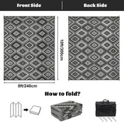 Buiten Vloerkleed - Buitenkleden - Buitentapijt - Opvouwbaar - UV-bestendig - Waterdicht - Buitenmatten - voor Buiten - Balkon - Strand - Picknick -Terras - Rechthoekig - 240 x 300 cm - Zwart/Grijs