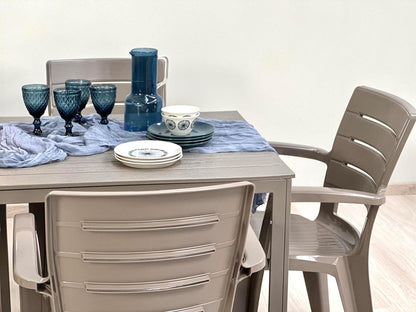 Outdoor Table Thomas + 6 Chairs Anita (Table with Iron Frame and Resin Chairs) (Table + Chairs Taupe) - QUORE