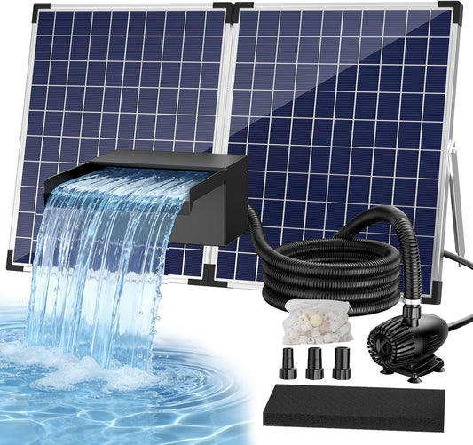 Biling 50 W waterval op zonne-energie, roestvrij staal, compleet met pomp en filter, 40 W, 2100 l/u, 20 cm, vijverwaterval voor tuinvijver, koivijver, zwemvijver, waterspel, tuindecoratie