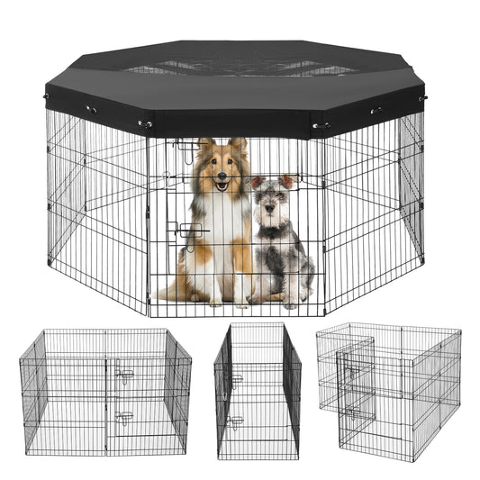 Hondenren – Puppyren – Hondenkennel – Dierenren – Opvouwbaar – 8 Panelen 76 cm Hoog – Met Ventilerende Topcover