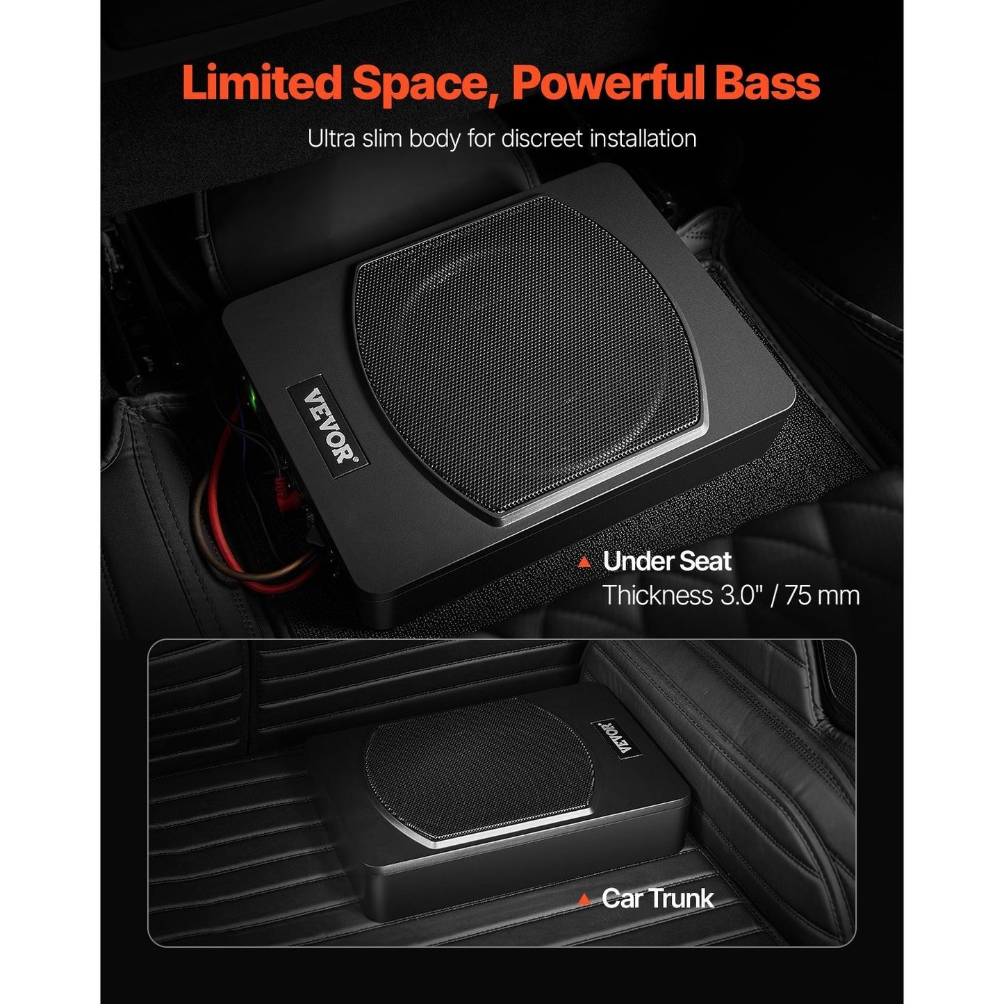 Subwoofer – Auto Subwoofer – Bass Speaker – Powered Subwoofer – Ultra Slanke 10 Inch Subwoofer – 120W RMS / 240W Pieken – Aluminium Behuizing & Onder Stoel Montuur