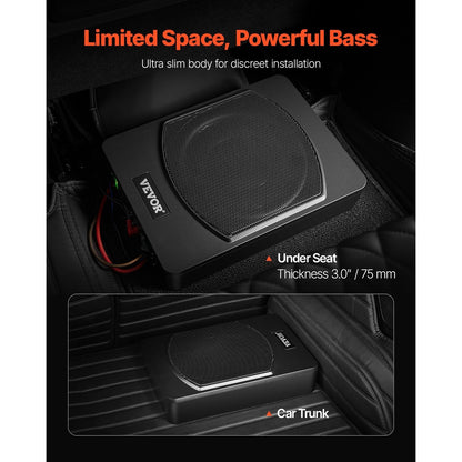 Subwoofer – Auto Subwoofer – Bass Speaker – Powered Subwoofer – Ultra Slanke 10 Inch Subwoofer – 120W RMS / 240W Pieken – Aluminium Behuizing & Onder Stoel Montuur