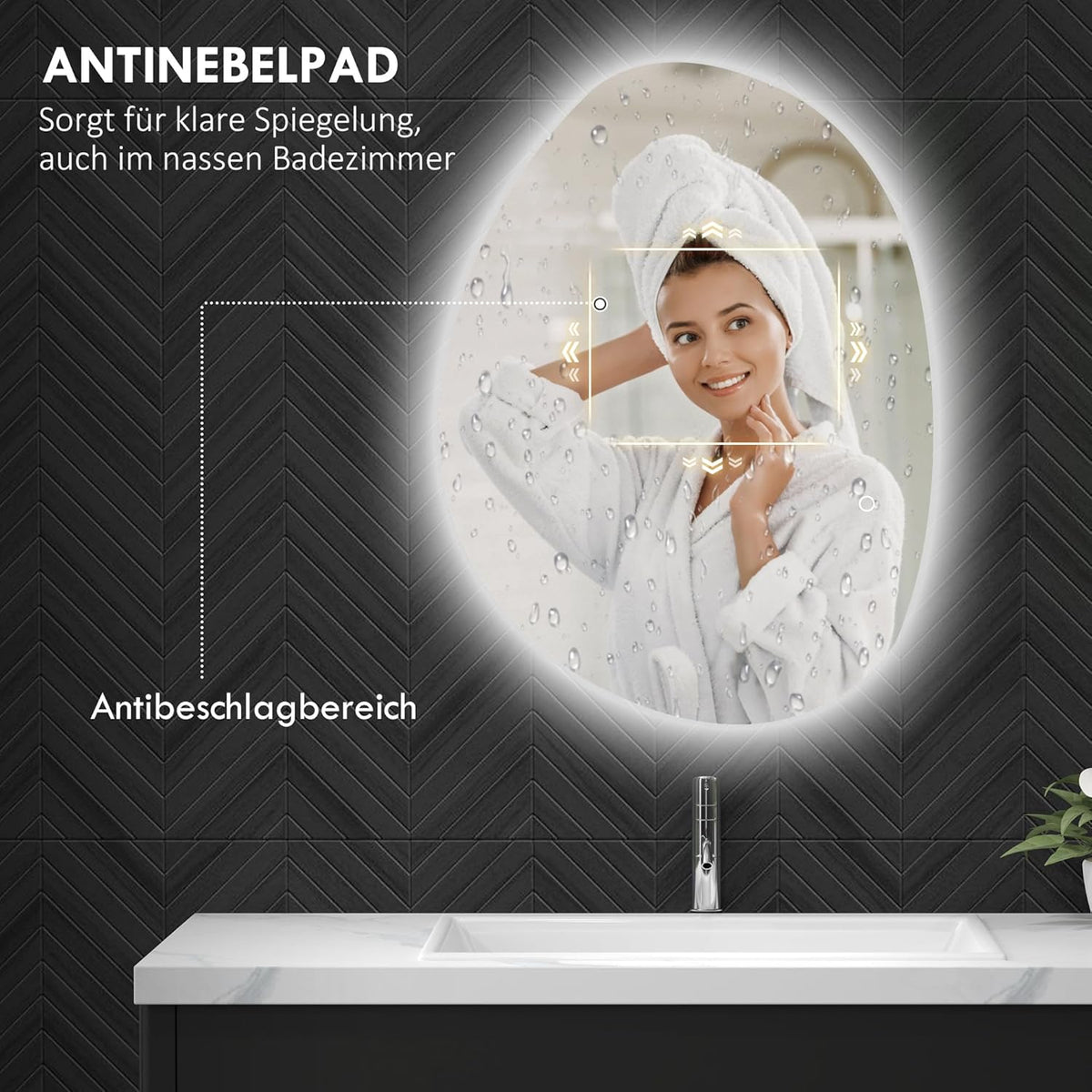 Badkamerspiegel – LED Spiegel – Verlichte Spiegel – Dimbare Spiegel – Wandspiegel – Anti-Condensfunctie – 80 x 60 cm Gehard Glas