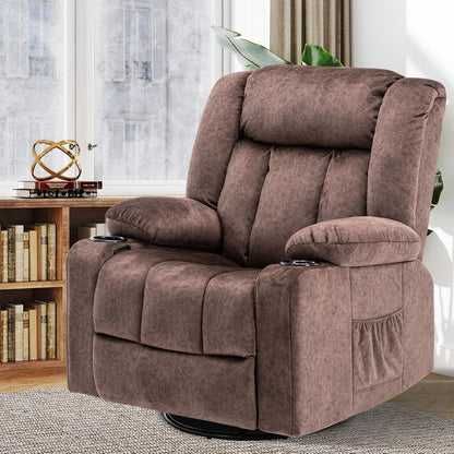 Relaxfauteuil – Relaxstoel – Lounge Chair – Fauteuil – Verstelbare Stoel – 360° Draaibaar – Inclusief Bekerhouders – Stevig Metalen Frame – Bruin – Comfortabele Bekleding – Ergonomisch Ontwerp