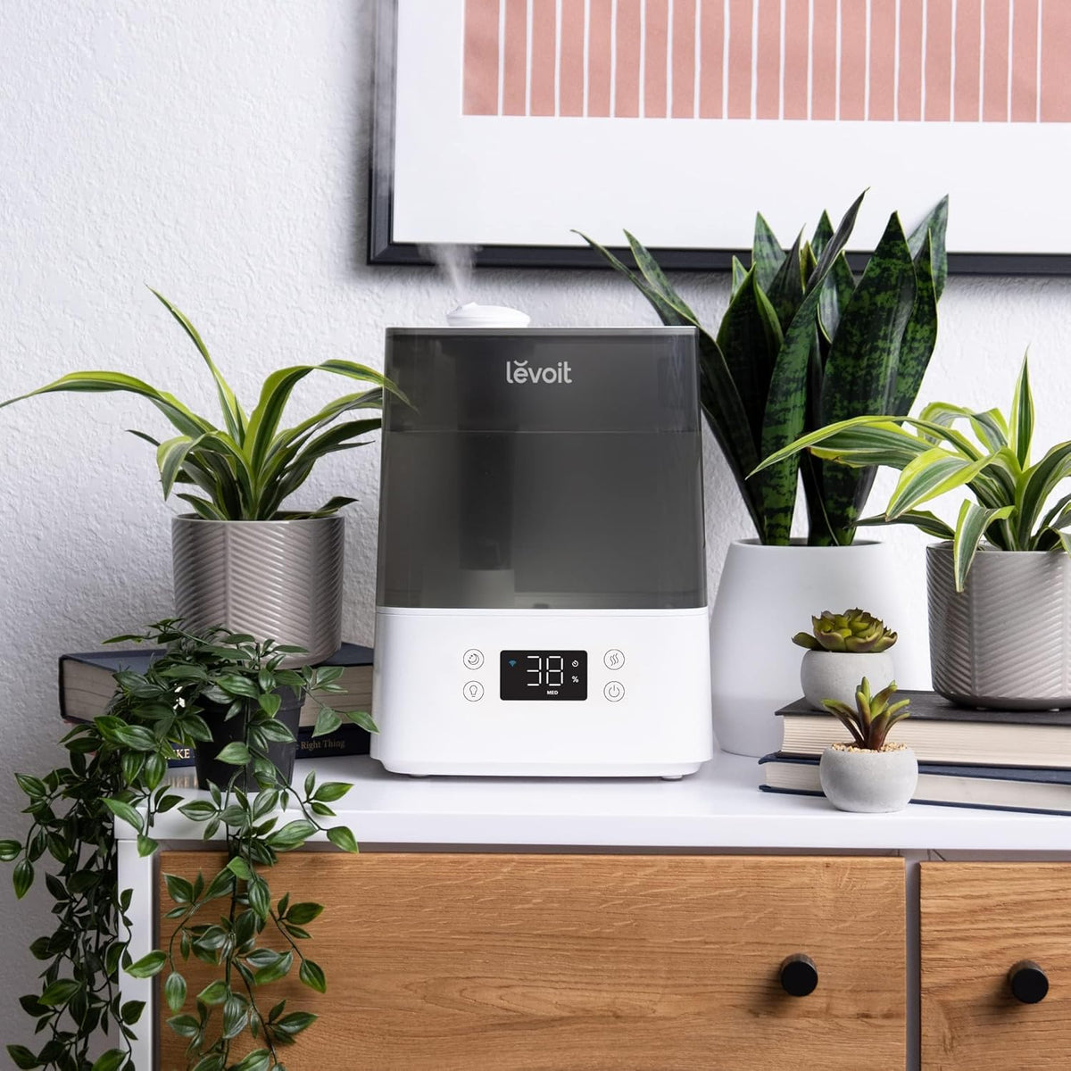 LEVOIT Luchtbevochtiger, 6 liter, wifi, 28 dB, met app en Alexa-bediening, auto en slaapmodus, ultrastil, 60 uur, ultrasone luchtbevochtiger met kinderkamer, slaapkamer tot 47 m², grijs