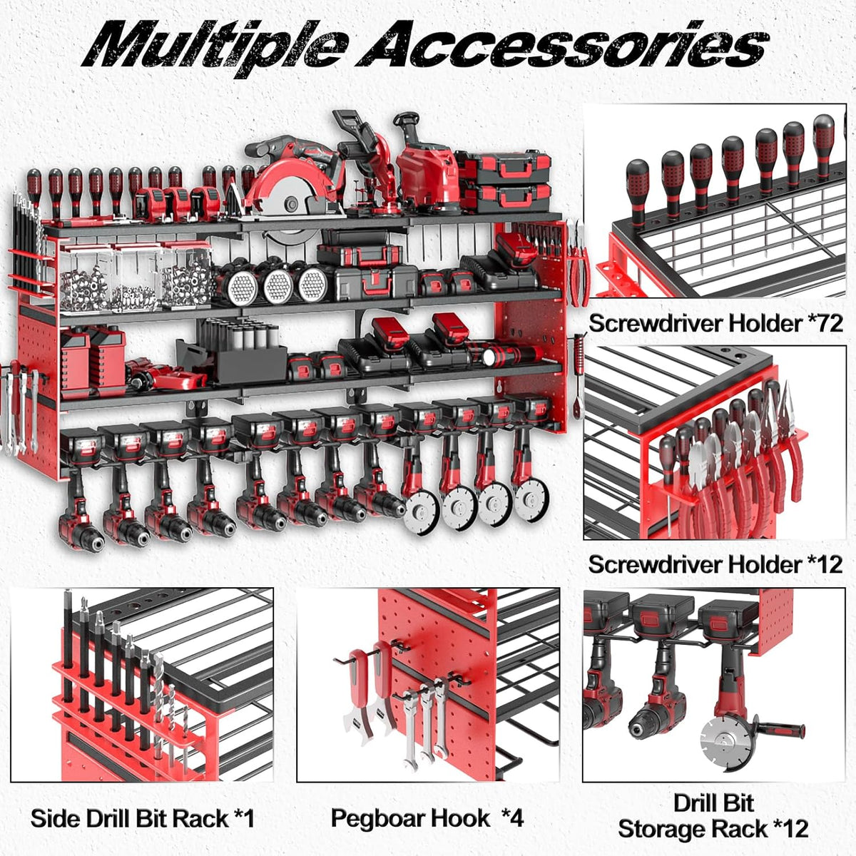 Organizer voor elektrisch gereedschap (rood, 12 boorhouders)