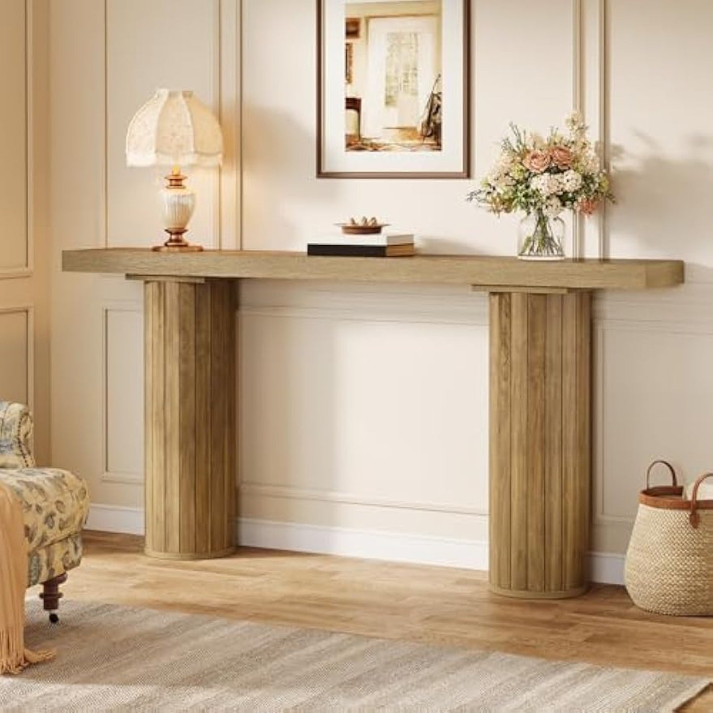 Farmhouse Console Table – Sidetable – Sofa Tafel – Haltafel – Wandtafel – 63 Inch – Wit MDF – Ruimtebesparend Smal Design – 90 KG Draagvermogen