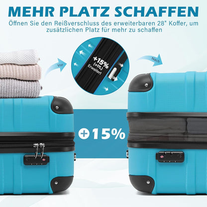 COOLIFE Koffer met harde schaal, rolkoffer, reiskoffer, uitbreidbare bagage (alleen grote koffer uitbreidbaar), ABS-materiaal met TSA-slot en 4 wielen, Großer Koffer