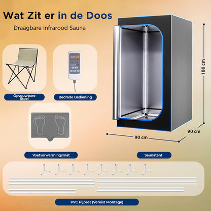 SereneLife Draagbare Sauna voor Thuis-Infrarood Saunatent met Verwarmd Voetkussen en Opvouwbare Stoel-Saunabox-Compacte Persoonlijke Detox Sauna- Afstandsbediening voor Thuis Spa, 90 x 180 cm-Zwart