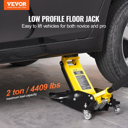 VEVOR Rolkrik 2 ton, hydraulische vloerkrik met laag profiel, hefhoogte 80-370 mm, van staal en robuust aluminium, snelle hefpomp met dubbele zuiger, voor het heffen van vrachtwagen, SUV, werkplaats