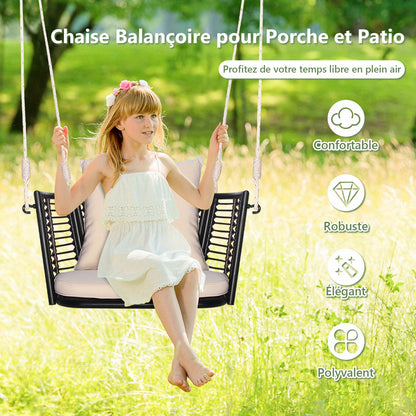 Schommelstoel – Hangstoel – Schommelstoel Buiten – Rattan Hangstoel – Tuinstoel Bruin – Ergonomisch Metalen Frame – Weerbestendig PE Rattan