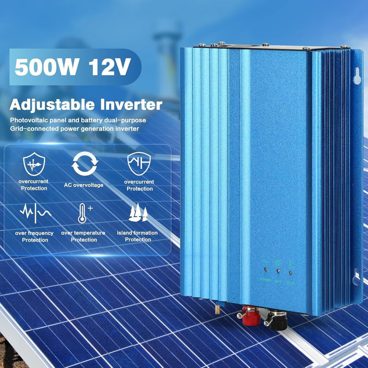 Omvormer op zonne-energie, aangesloten op het netwerk, 500 W, Mppt Grid, Tie micro-omvormer op zonne-energie aangesloten op het netwerk voor zonnepanelen en batterijen 12 V, micro-omvormer op