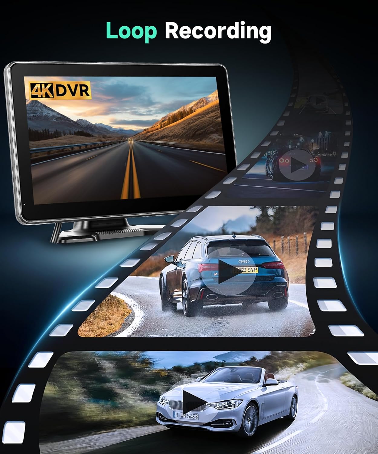 Achteruitrijcamera, 10,1 inch, IPS HD, 1080P, kleurenmonitor en 4 camera's, achteruitrijcamera met BSD DVR-opname, nachtzicht, dodehoekwaarschuwing, USB/TF, waterdichte camera voor vrachtwagen, camper